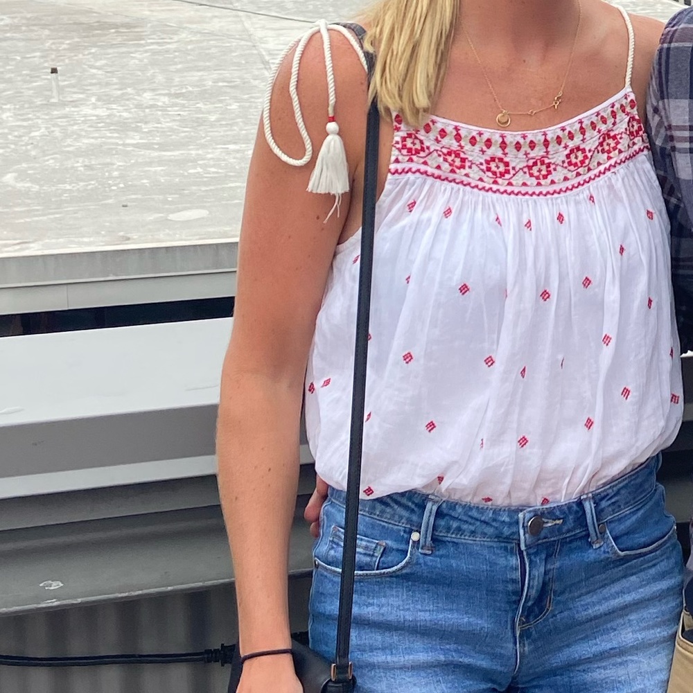 Free People White Top with Red Detail